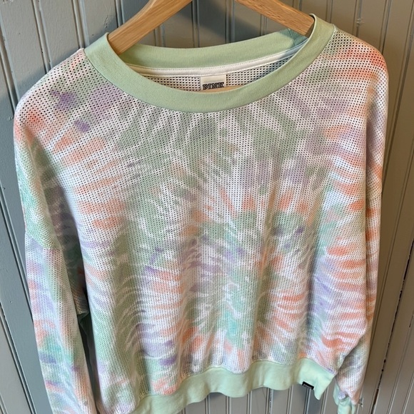 PINK VICTORIA SECRETS Tie Dye Mesh Slouchy Over-sized Crew Top - MEDIUM - Picture 5 of 10